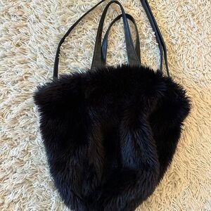 Remi & reid by Anthropologie Plush Faux Fur Black Tote Bag